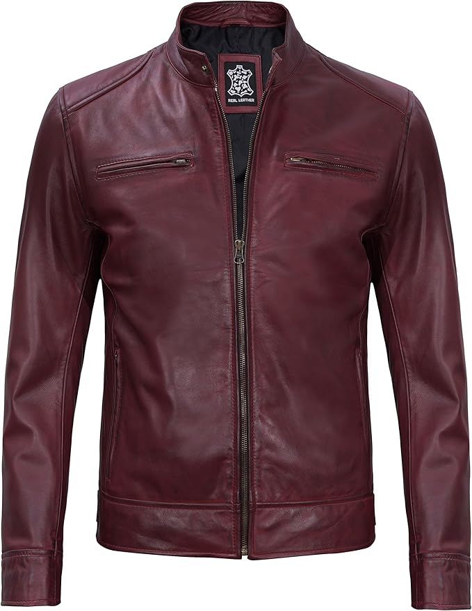 Ledzia Mens Real Sheepskin Soft Leather Biker Classic Jacket