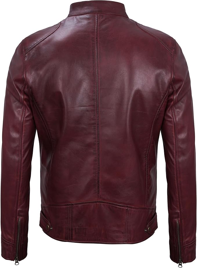 Ledzia Mens Real Sheepskin Soft Leather Biker Classic Jacket