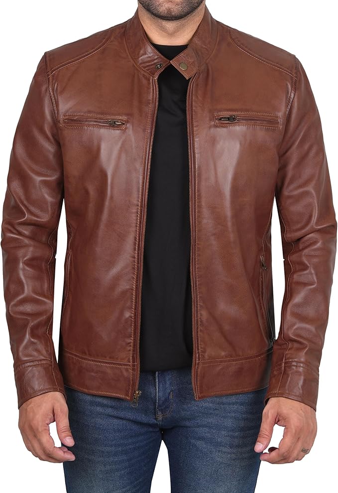 Ledzia Mens Real Sheepskin Soft Leather Biker Classic Jacket