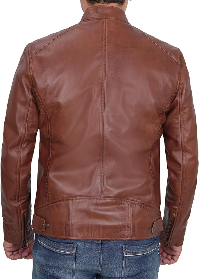 Ledzia Mens Real Sheepskin Soft Leather Biker Classic Jacket