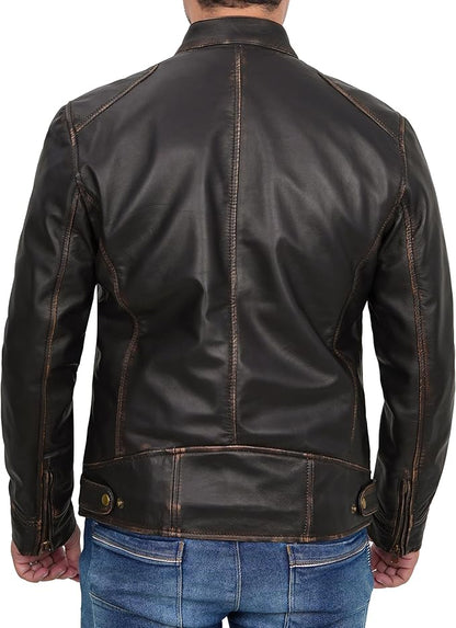 Ledzia Mens Real Sheepskin Soft Leather Biker Classic Jacket